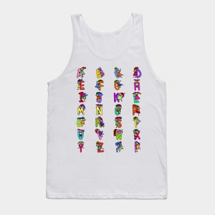 Whole Alphabet for girls alphabet Kids Colorful Cartoon Character Tank Top